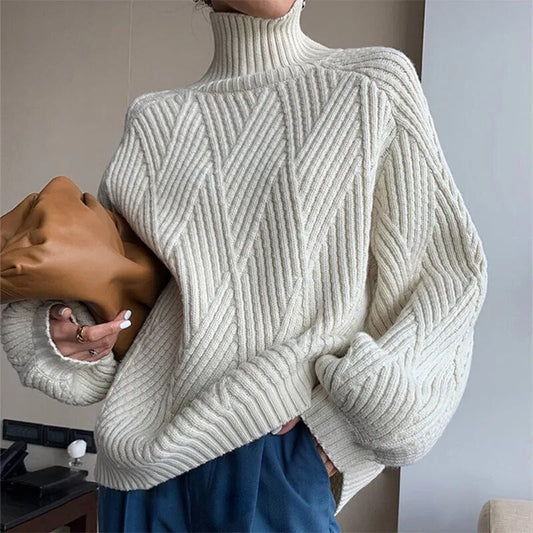 L'AURABLEND ROLLKRAGENPULLOVER AUS GROBSTRICK