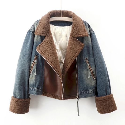 L'ARANTIQUE JEANSJACKE MIT SHERPA-RAND