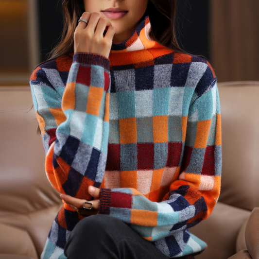 KASCHMIR COUTURE PATCHWORK-ROLLKRAGENPULLOVER