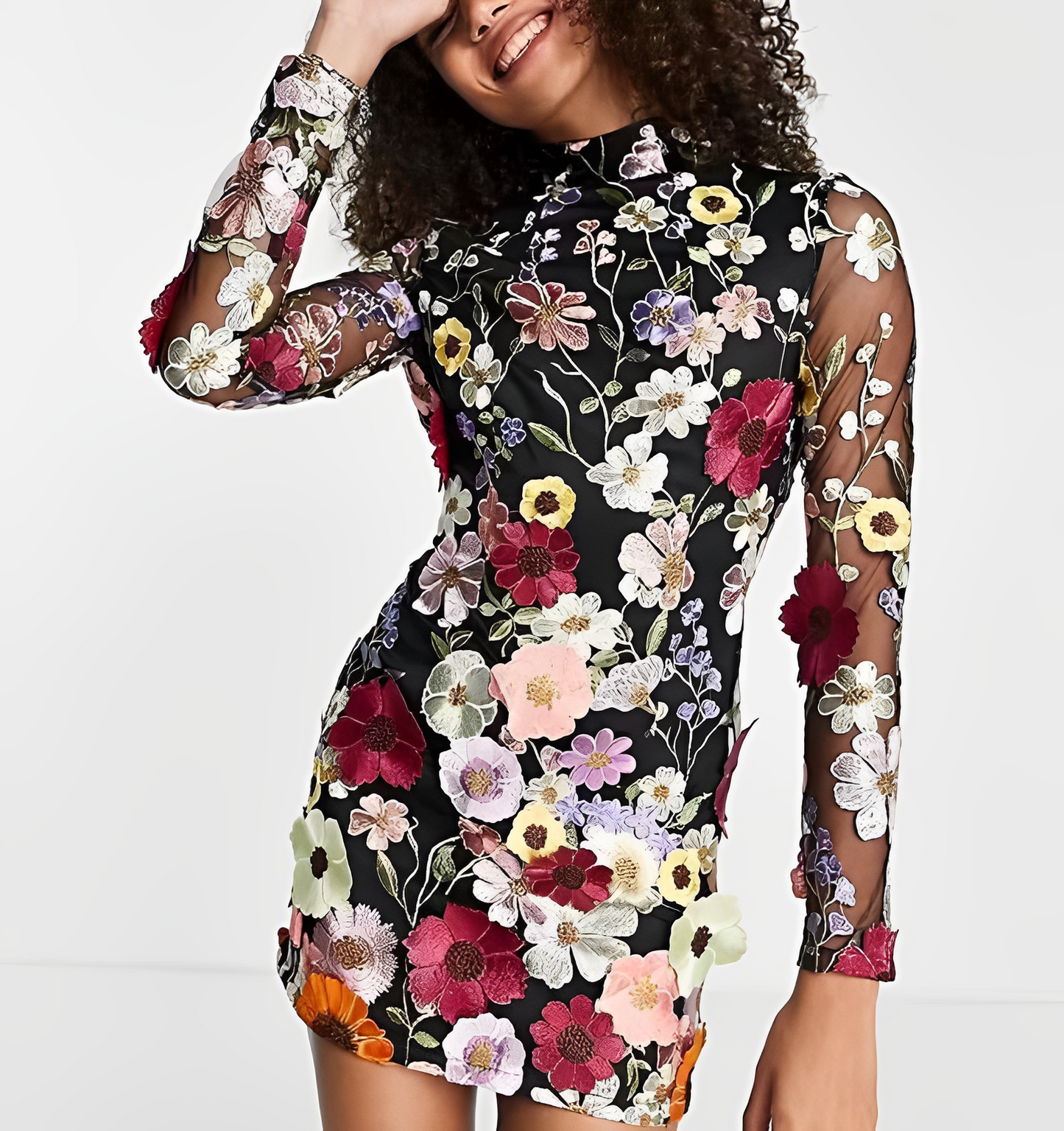 Elegantes Kleid mit Blumenverzierung - CARLA - Heller Modus